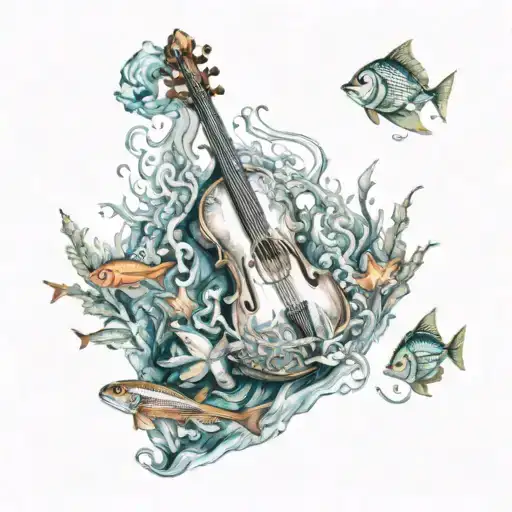 An Underwater Scene With Various Sea Creatures Playing Musical Instruments