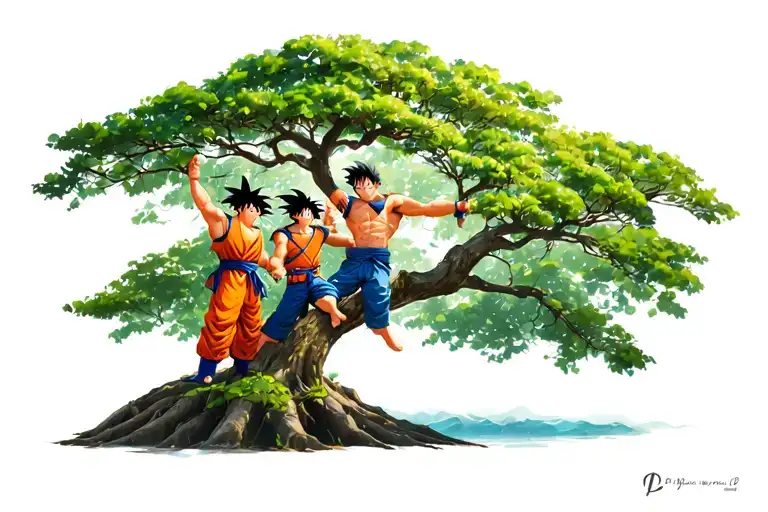 Luffy And Goku Holding A Tree