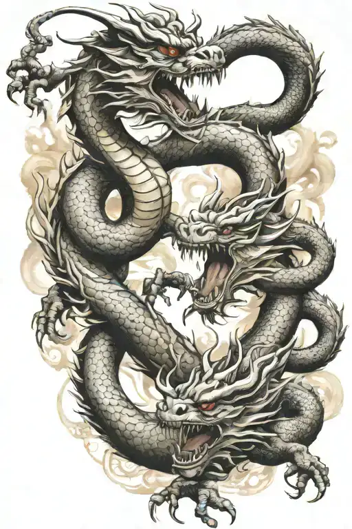 Two Japanese Dragons Fighting