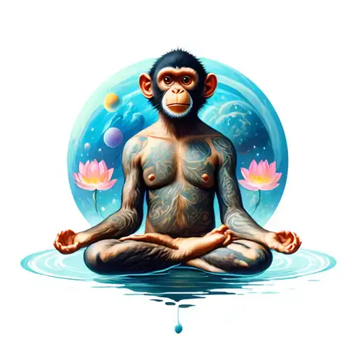 Monkey Meditating In The Lotus Position Levitating With Universe