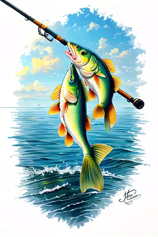 Fishing Pole With Fish On End Of Pole