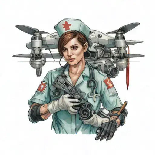 A Realistic Depiction Of A Nurse Character From A Video Game Holding A Drone
