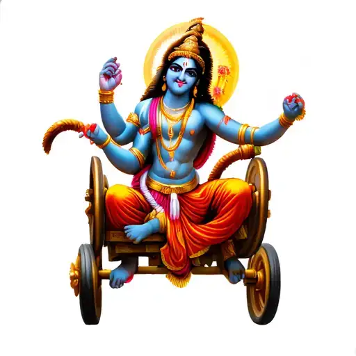 Angry Krishna Taking Chariot Wheel Intertwined
