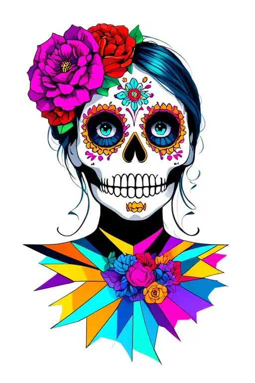Day Of Dead Girl With Color And Geometric Design Incorporating