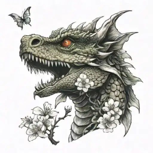 Earth Dragon With Cherry Blossoms On Fore Arm