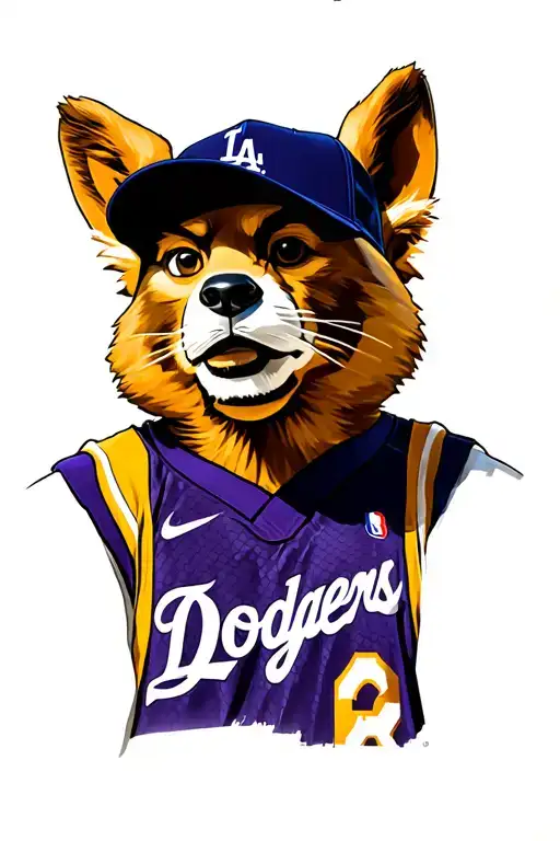 Denver Bronco Mascot Wearing Kobe Bryant Logo Jersey With La Dodgers Hat