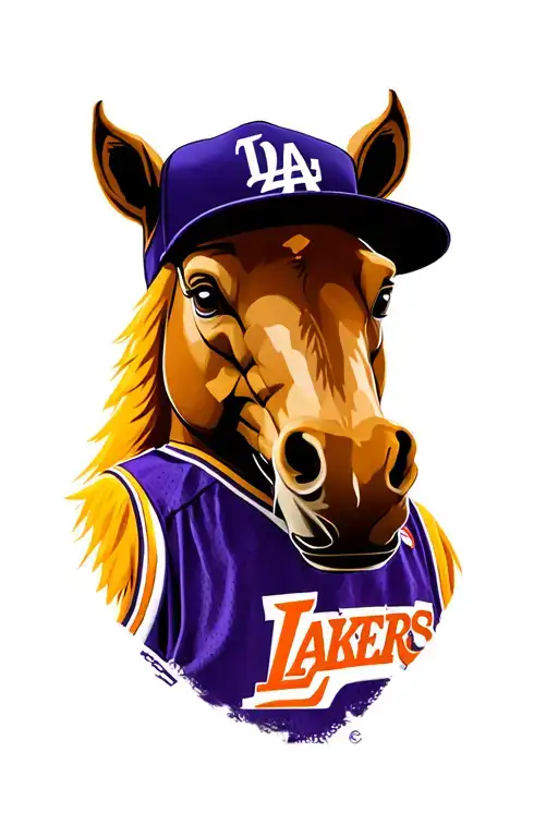 Denver Bronco Horse Mascot Wearing Kobe Bryant Logo Jersey With La Dodgers Hat
