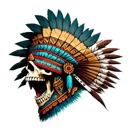 Aztec Screaming Skull Warrior With Headdress Being Worn
