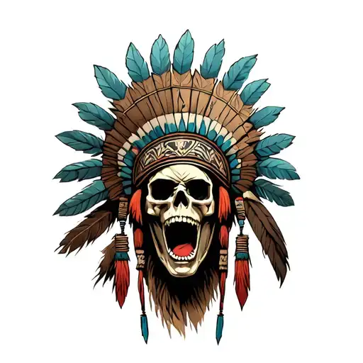 Aztec Screaming Skull Warrior With Skull Headdress Being Worn Facing Forward