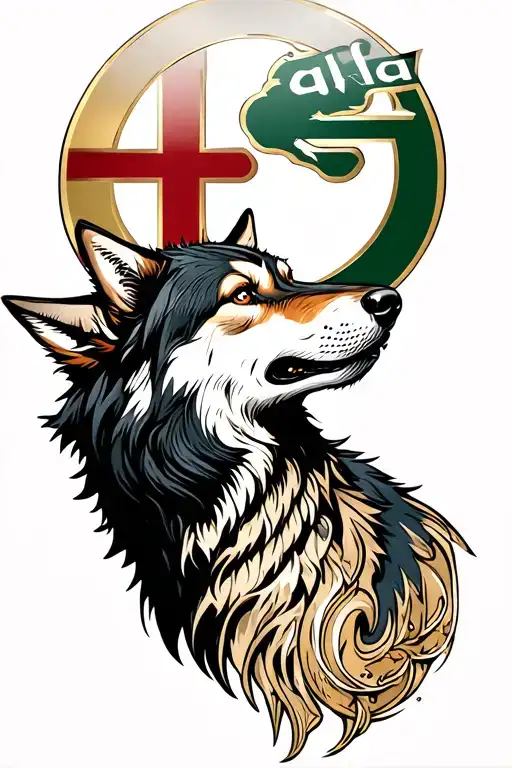 Howling Wolf Under Alfa Symbol