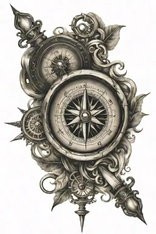 Compass With Musical Elements Intertwined
