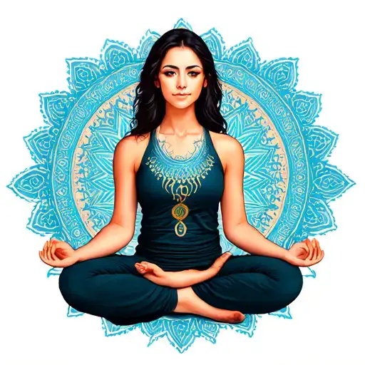 Beautiful Brunette Women In The Lotus Yoga Pose With Mandalas In The Background