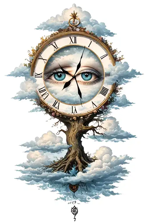 Clouds Eye Clock Life Tree