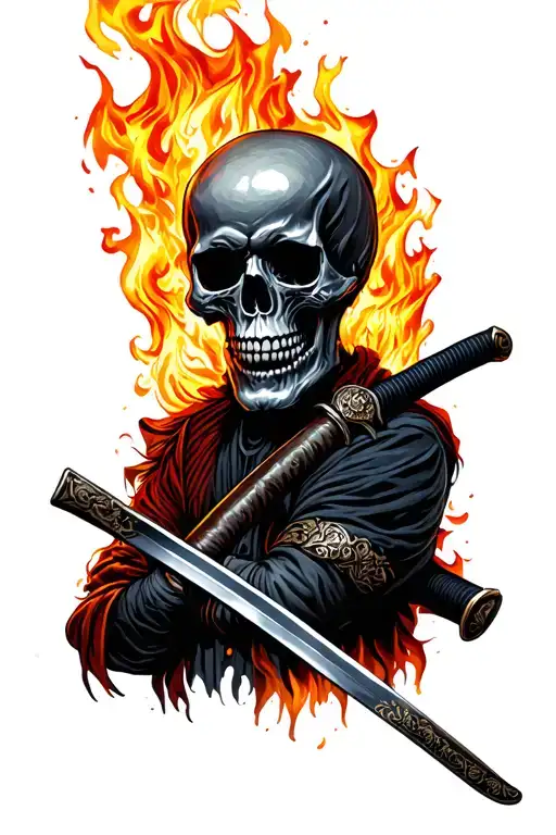Skull And Katana And Fire