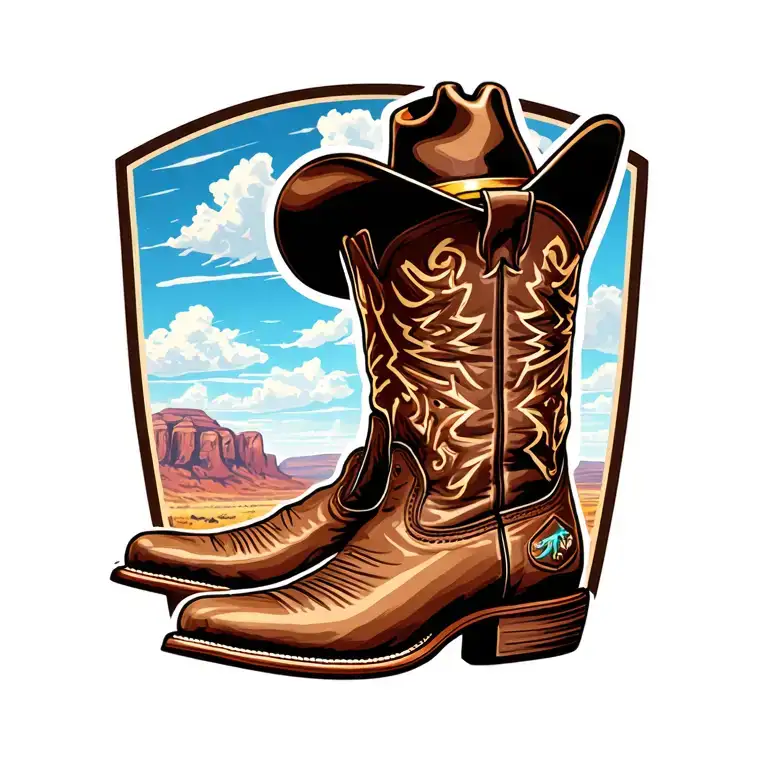 Cowboy Boot With Cowboy Hat Riding
