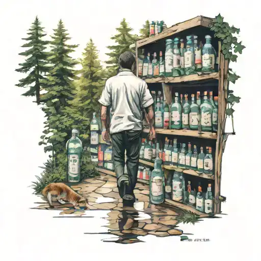 A Pharmacist Walking Through A Forest Of Prescription Bottles