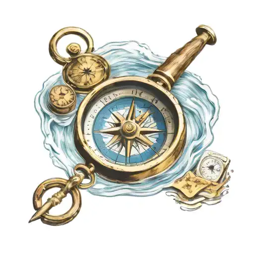 Compass With Gold Prospector In River Panning For Gold