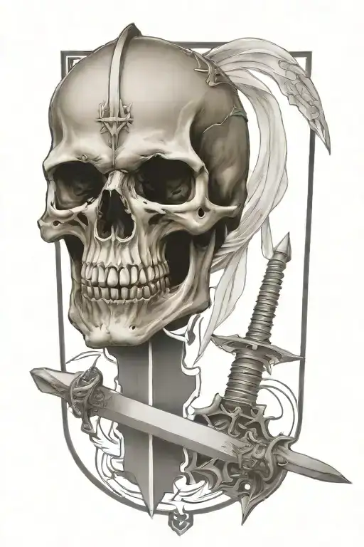 Midevil Knight With Sword Piercing A Skull