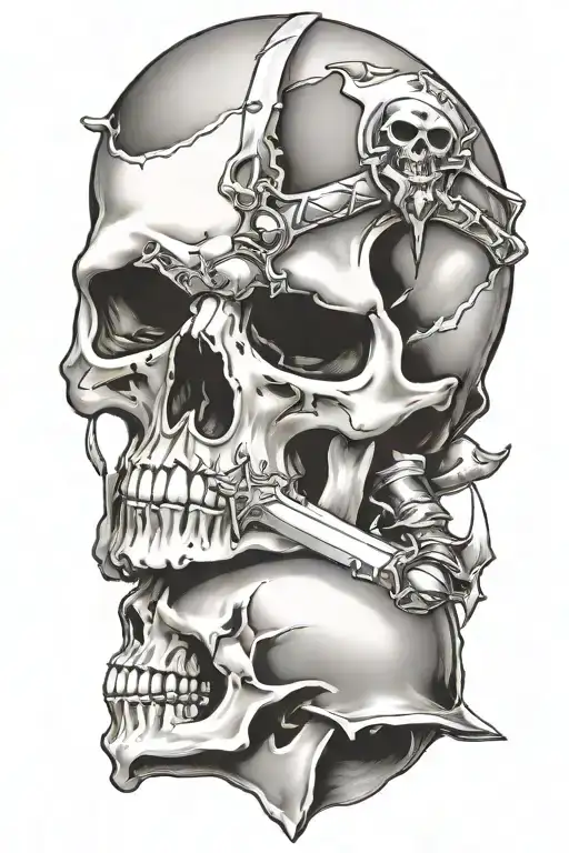 Midevil Knight With Sword Piercing A Skull