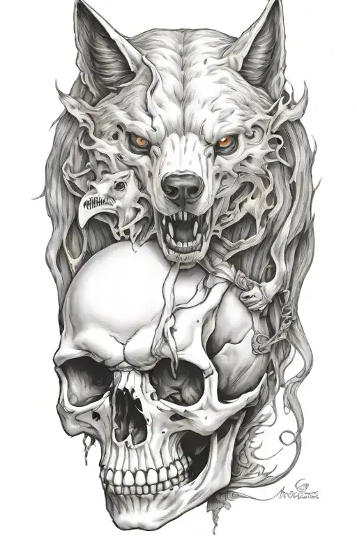 Human And Wolf Skull Hybrid Creature Combining Elements