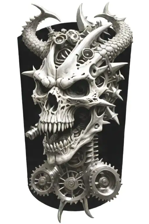 Dragon Skull Surrounded By Engine Parts