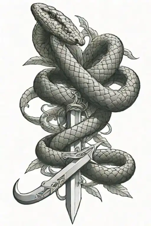 Snake Wrapping Around A Sword Or Dagger
