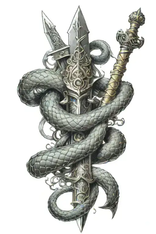 Snake Wrapping Around A Prominent Sword Or Dagger