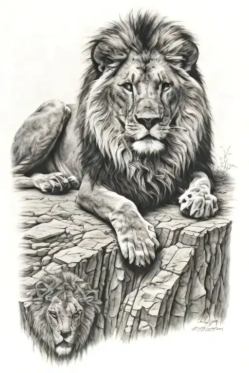 Lion Laying Down On Cliff