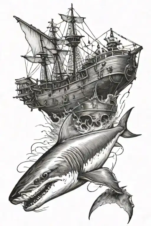 Shark Swimming Under Pirate Ship