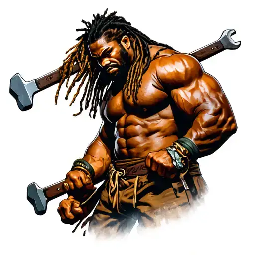 Dreadlock Samoan Warrior Holding Wrenches