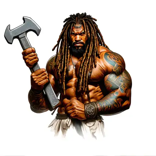 Dreadlock Samoan Warrior Holding Wrenches