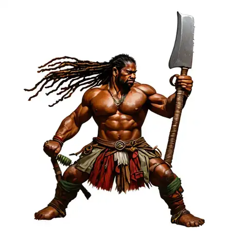 Dreadlock Samoan Warrior Carrying Tools