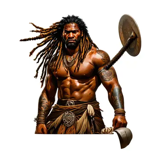 Dreadlock Samoan Warrior Carrying Toilet