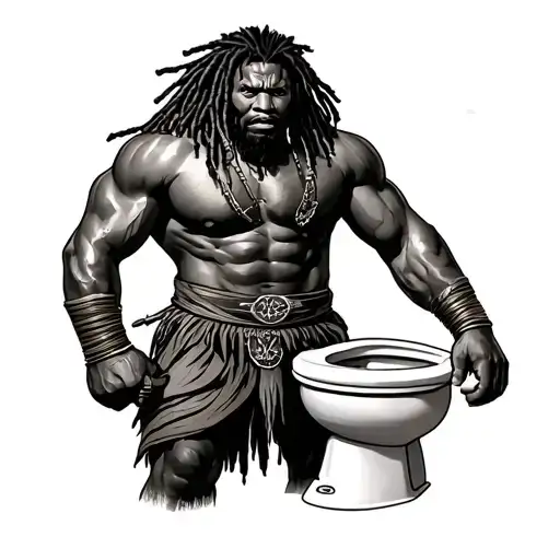 Dreadlock Samoan Warrior Carrying Toilet