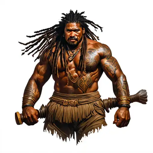 Dreadlock Samoan Warrior Carrying Toilet