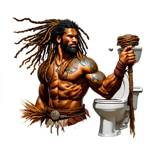 Dreadlock Samoan Warrior Carrying Toilet