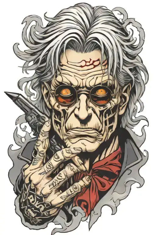 Allucard Hellsing Face And Hand Tattoo With The Main Phrase