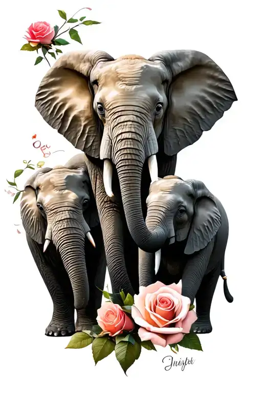 3 Elephants With Some Cloy Da Behide And A Rose With Mother Birthday And Hear Best Rythem