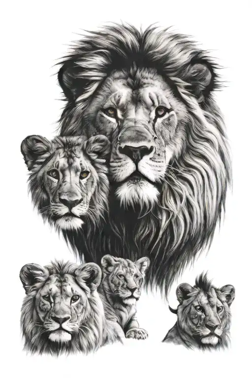 Lion And 2 Son Looking