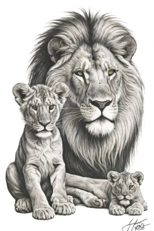 Lion And 2 Son Looking Angel Portreit Wolan