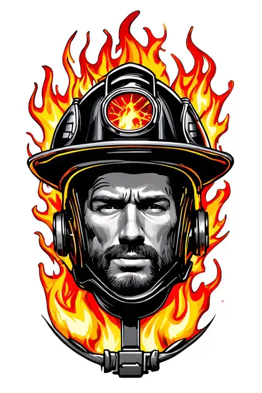 Firefighter Helmet Surrounded By Flames