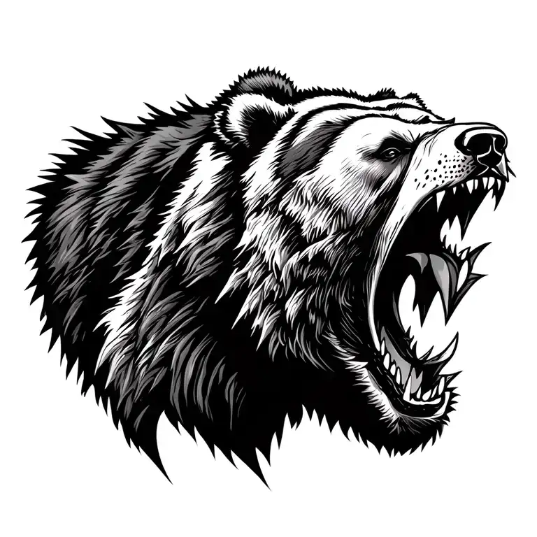 Ferocious Black And White Realistic Bear Roaring With Sharp Teeth And Cuts All Over