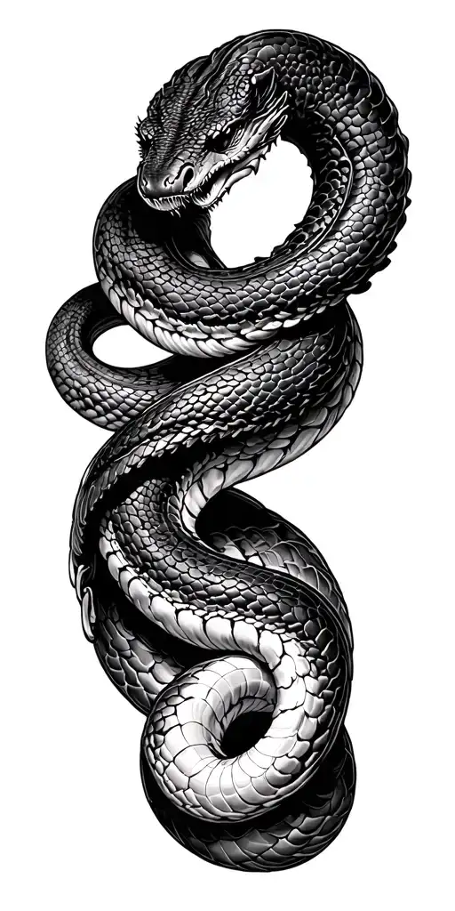 Serpent Wrapped Around Arm Black And White
