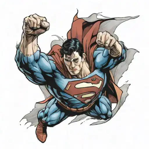 Superman Flying Upwards With His Hands Pointed Down