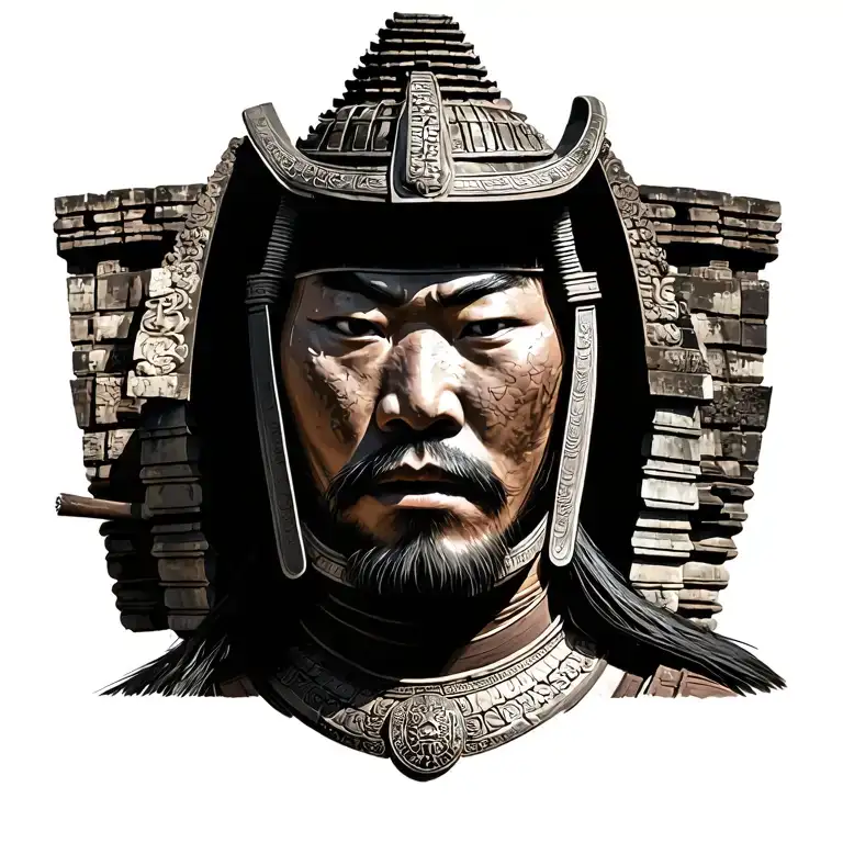 Angkor Wat Overlay On Samurai Warrior