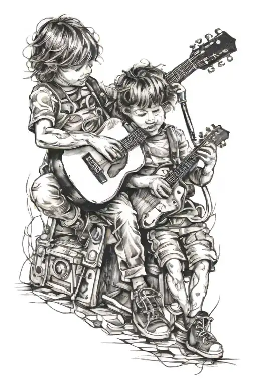 Children Playing Guitar Together With
