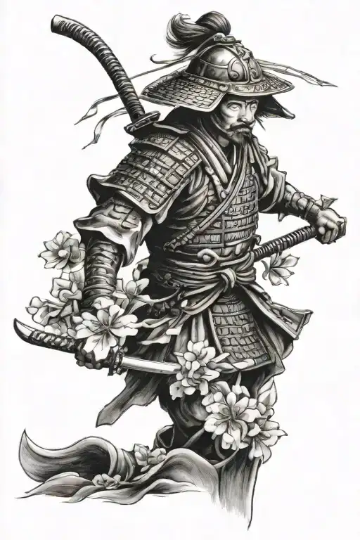 Samurai Warrior With Japanese Flower