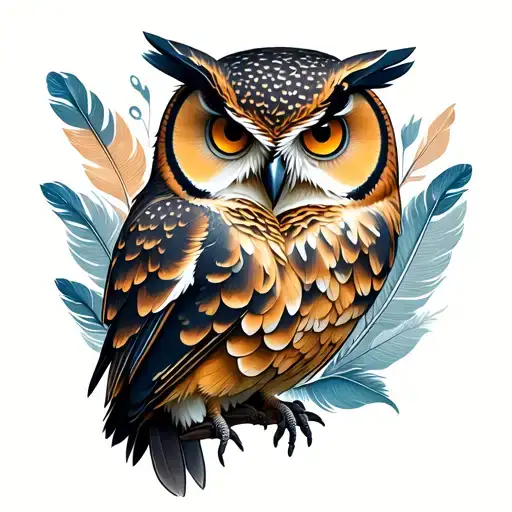 Minimalistic Owl And Feather