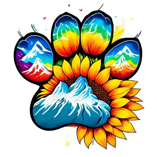 Rainbow Sunflower Dog Paw Mountains Cross