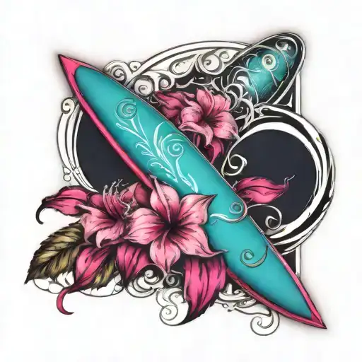 Turquoise Blue Surfboard Turning Fuchsia Pink Without Flowers